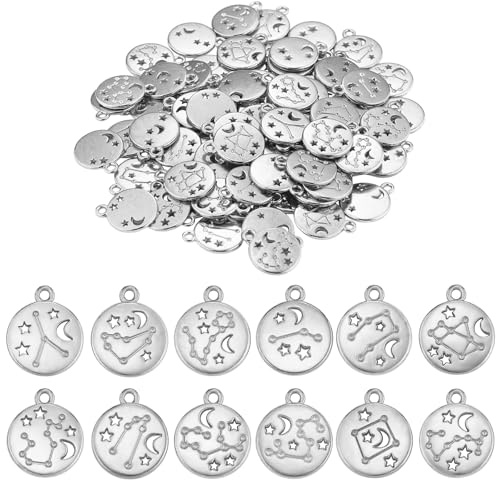 LEGENTLISUR 24-84 Stück 12 Sternzeichen Anhänger Flach Rund Legierung Gold Anhänger Charms Zur Schmuckherstellung Armbänder Halsketten DIY Astrologische Anhänger