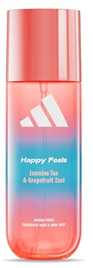 adidas Vibes Happy Feels Acqua profumata spray per corpo e capelli, da Donna, Mood Boosting, Note di Tè al Gelsomino e Scorza di Pompelmo, Per Ogni Occasione, 236 ml