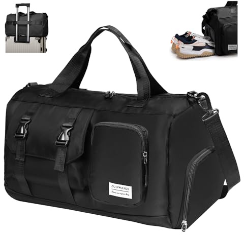 Sports Gym Bag Duffle Bag with Shoes Compartment, Weekend Travel Bag Overnight Bag for Men and Women (Black)