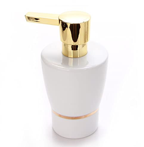 HPTHLY Seifenspender, Weißer Seifenspender, Nachfüllbar, Flüssigseifenspender Aus Keramik, Dekorativer Seifenspender Für Handseife, Spülmittel Und Handlotion, Seifenf,Brass