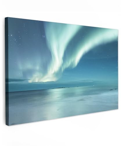 MuchoWow© Wandbilder Groß 120x80 cm XXL Wohnzimmer Wanddeko Schlafzimmer Zimmerdeko Wandgemälde Zimmer Deko auf Wand Dekoration Wall Art Noorderlicht - Strand - Aurora - Natuur