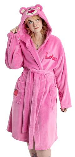 Disney Toy Story Lotso Womens Pink Hooded Bathrobe | Cosy Fleece for Bathing & Lounging | Long Sleeve Design with Tie Closure | Movie Character Merchandise Merch
