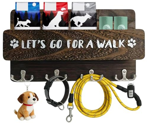 FARYODI Hundegarderobe mit Ablage, Hundeleinenhalter Wand mit 4 Haken, Hölzerne Hundeleinen Halterung, Schlüsselaufhänger Hunde Schlüsselbrett, für Eingang, Flur, Schlafzimmer, Wohnzimmer
