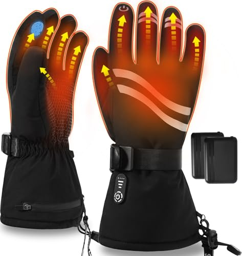 Rasfalo Beheizbare Handschuhe Herren Damen, Wiederaufladbare Elektrische Beheizte Handschuhe mit 2600mAh Akku 3 Heizstufen, Winter wasserdichte Handwärmer Handschuh Beheizbar Schwarz XL