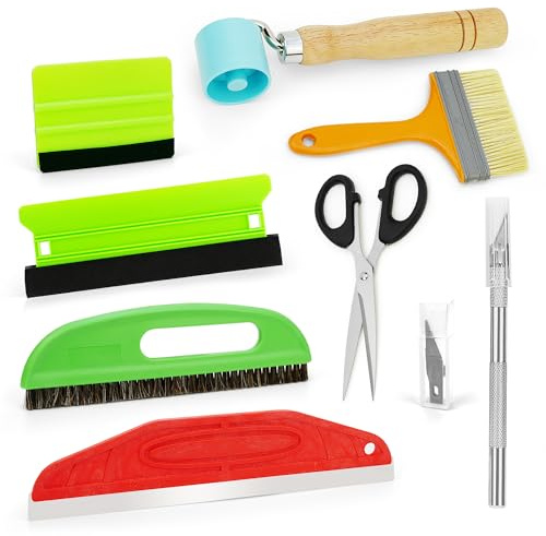 9-Piece Wallpapering Kit – Complete Wallpaper Hanging Set with Smoothing Squeegees, Seam Roller, Painting & Paste Brush, Precision Tools – Professional Vinyl & Paper Application