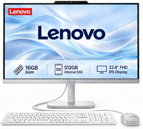 Lenovo IdeaCentre Everyday Tasks Ordinateur de bureau tout-en-un Full HD 24 • Lifetime Office 365 pour le Web • Intel 4 cœurs • SSD 512 Go • 16 Go de RAM • Clavier et souris • Windows 11