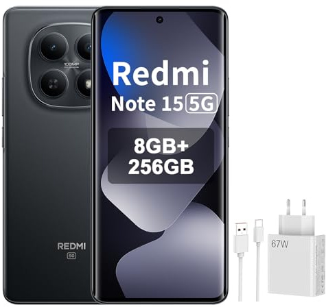 XIAOMI REDMI Note 15 5G - Smartphone 8+256GB, Schermo AMOLED FHD+ 6,77, Snapdragon 6 Gen 3, fotocamera da 108 MP, batteria da 5520 mAh, nero, incluso 67 W Charger