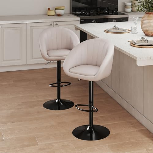 Youhauchair Barhocker 2er Set, Barhocker Höhenverstellbar, Beige | 20cm Höhenverstellbar, trägt bis zu 150 kg, Atmungsaktives und schmutzabweisendes Leinengewebe, mit Lehne und Fußstütze