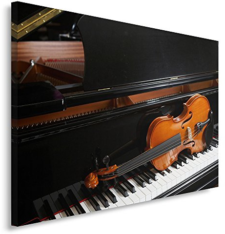 Feeby Bilder Musik Instrumente 60x40 cm Wohnzimmer Schlafzimmer Büro Flur Küche Wandbilder Modern Bild auf Leinwand Wanddekoration Kunstdruck Design Klavier Keyboards Violine