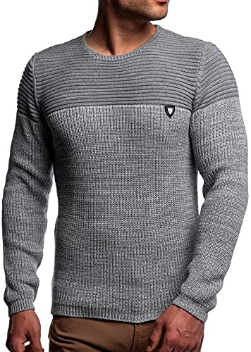 Karl´s People Herren Strick-Pullover Rundhals mit Logopatch | Männer Winter-Pullover |stylischer Herren Strick-Pulli | Warmer Männer Pulli Grobstrick| Herren Basic Longsleeve Sweatshirt Sweater K-114