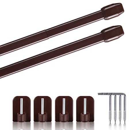 Bestlivings Vitragestangen ohne Bohren, 2er-Set, 110-150 cm, Dunkelbraun | Stufenlos ausziehbare Gardinenstange inkl. Klebehaken, robustes Metall, flachoval Ø10 mm, für Scheiben- & Bistrogardinen