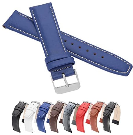 MARCHEL Lederarmband 18 mm WB30 Blau-Weiß Genarbt für Armbanduhren