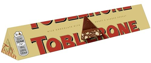 Toblerone – Barre au Chocolat au Lait Suisse, Miel, Nougat et Amandes – Format Familial – Packung mit 20 Barres (100 g)