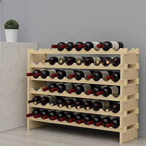 sogesfurniture Portabottiglie di Vino,Portabottiglie a 6 Piani Portabottiglie 60 Portabottiglie, Portabottiglie in Legno massello Naturale per Bar Cucina Domestica BHEU-BY-WS002