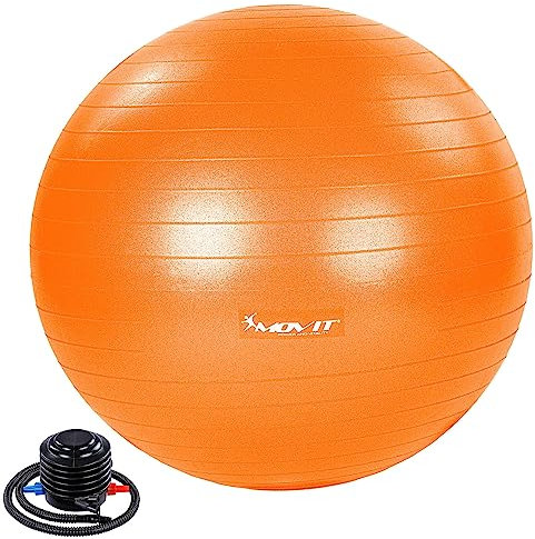 MOVIT® Dynamic Gymnastikball inkl. Pumpe, 75 cm, Orange, Maximalbelastbarkeit 500kg, Berstsicher, Fitness, Sitz, Yoga, Pilates, Balance
