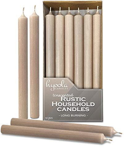 Hyoola Bougies de Table de 25 cm - Pack de 12 - Grandes Bougies Beige Sahara - Bougies Rustiques Non Parfumées - Bâtonnets de Bougies à Longue Durée de Combustion
