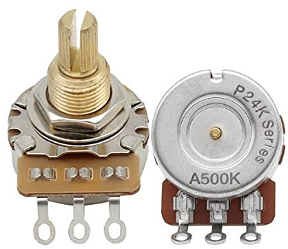 FLEOR Long Brass Shaft Control Pots A500K Audio Taper Potentiometers 24 Spline Split Shaft D3/8 for Electric Guitar Control Volume Tone, Pack of 2