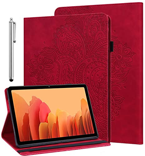 GLANDOTU Case for Samsung Galaxy Tab A8 10.5 inch 2021/2022 (SM-X200/SM-X205), Folio Flip Wallet PU Leather Cover with Stand and Pen Holder for Samsung Tab A8 Tablet Case (free Stylus Pen) - Red