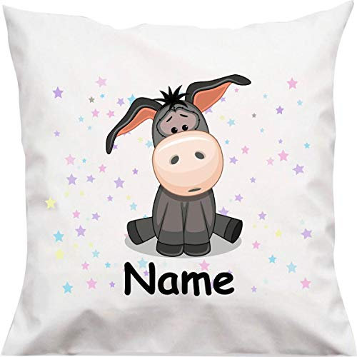 ShirtInStyle Kopfkissen, Esel mit Wunschname, Text, Wunschtext, Kinder Kinderzimmer Deko, Dekokissen mit Füllung, Motiv, Logo, Name, Größe 40x40cm