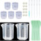 Measuring Cups Kit - 5 Pcs 30ml, 2 Pcs 60ml Plastic Measuring Cups, Paint Resin Mixing Cups, Medicine Graduated Measure Cups with 5 Pcs Mixing Sticks, 10 Pcs Finger Cots and 5 Pcs Transfer Pipettes