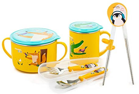 Cuitisan - Juego de 4 vajilla infantil (acero inoxidable, apto para microondas)