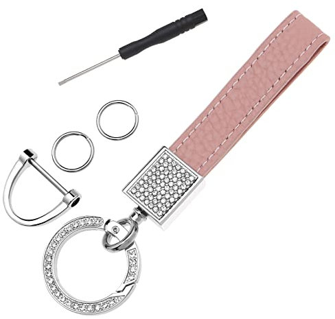 OTOTEC Auto Schlüsselanhänger Leder Universal Schlüsselanhänger mit Glitzer Strass mit Schraubendreher Auto Zubehör, Rosa