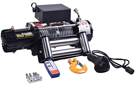 DOLUNTO 300 0lbs 24v / 12v Treuil électrique + Corde synthétique 10m, contrôle sans Fil, for VUS VTT Récupération de remorque de Camion de Bateau Hors Route treuil