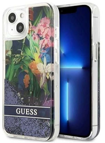 GUESS Flüssige Glitzer-Schutzhülle für iPhone 13 Mini mit Blumen