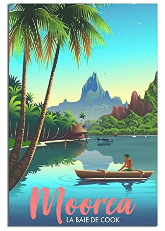 YONGCAI Moorea Poster im Vintage-Stil, Motiv: Cook's Bay Rudern, Reise, Leinwand, Wand, Zuhause, Raumdekoration, Kunstposter, Gemälde, Bild, Druck, Geschenk, Poster