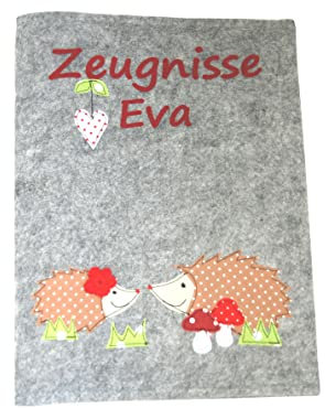 Zeugnismappe - Igel - personalisierbar mit Namen für Kinder ab Grundschule/Klasse 1 aus Filz in der Größe a4