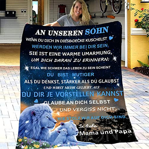 ACCZ Personalisierte Decke für Sohn von Mama und Papa, Kuscheldecke Flauschige Geschenke An unseren Sohn, Geburtstagsgeschenk für Sohn, Junge Geburtstags Abschluss-Geschenke