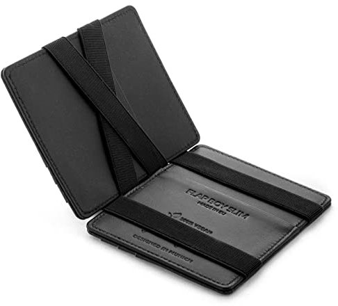 Jaimie Jacobs Flap Boy Slim ohne Münzfach Magic Wallet integrierter RFID Schutz Magischer Geldbeutel (Vegan Schwarz)