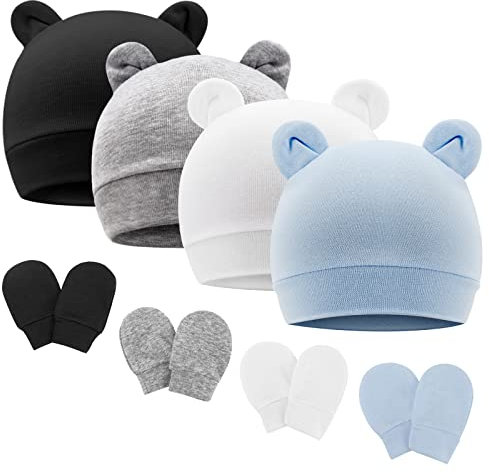 DRESHOW Neugeborenes Baby Mütze Hut und Handschuhe Set Beanie Bekleidung Unisex Infant Hut Kindergarten Mütze Baby Jungen Mädchen 0-6 Monate