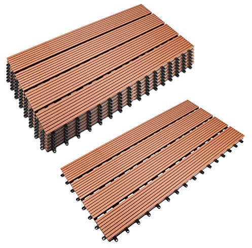Izrielar Terrassen-Fliese 30x60x2 cm WPC Kunststoff 6er Spar Set für 1m², Holzfliesen Wetterfest Schwimmbad Badezimmer Terrasse Garten mit Drainage, Braun