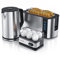 Arendo - Wasserkocher mit Toaster SET und Eierkocher, Edelstahl Silber Wasserkocher 1,5L 40° -100°C Toaster 4 Scheiben LED-Display 6 Bräunungsgrade Eierkocher 1-6 Eiern Messbecher