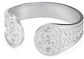 Dreamtimes Lotus Ringe für Frauen Gold Edelstahl Blume des Paradieses einstellbar Vintage Schmuck Buddha Yoga Ring Hochzeit Ring spirituellen Schmuck Geschenk (Silber)