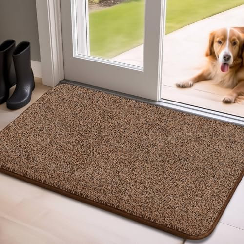 Mibao Fußmatte Innen 60 x 90 cm, Schmutzfangmatte für den Eingangsbereich, Türmatte, rutschfeste, Super Saugfähige Willkommen Matte Teppich für Haustür, Hintertür, Schuhe und Pfoten, Braun