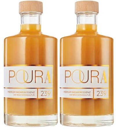 Poura Premium Ingwersirup 495 ml vegan I Alkoholfreies Bio Getränk, leckerer Vital Drink & Ingwer Shot I Verfeinert mit Kurkuma, Maca & Goji Beeren I 2er Pack