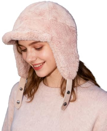 Clakllie Unisex Wintermütze mit Ohrenklappen,Winddichter Kunstfellmütze Fellmütze Fliegermütze,Trappermütze Bomberhut Skifahren Russische Mütze,Warme Ushanka Hut für Outdoor-Aktivitäten,DPL2-Pink