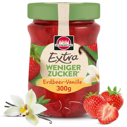 Schwartau Extra Weniger Zucker Erdbeer-Vanille | Zuckerreduzierte Marmelade | 300 g