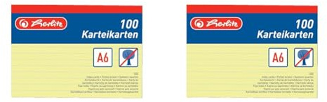 herlitz Karteikarte A6, liniert, gelb, 100 Stück (Packung mit 2)