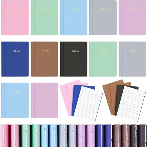 Koogel 32Pcs Mini Notebook, 12.7x8.9cm Pocket Notepads, Party Bags & Prizes | 60 Lined Pages Bleed-Resistant, Soft Covers Pocket Notebook for Students Writing Memos Diary Travel Supplies Making Plans