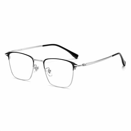 Cyxus Browline Brille Ohne Stärke Herren Damen mit Titan Tempel Mode Metall Browline Rahmen (8142X64 Schwarz & Silber)