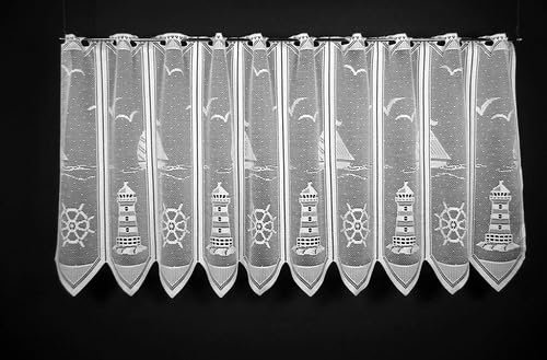 Gardinen Kranzusch Scheibengardine Leuchtturm 60x142,5 cm H/B Weiß Bistrogardine Vorhang Küche 1er Pack