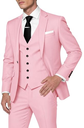 HUUTOE Completo da uomo in 3 pezzi, slim fit, abiti da ballo per uomo, abito da sposa, giacca estiva, giacca, gilet, pantaloni, set smoking