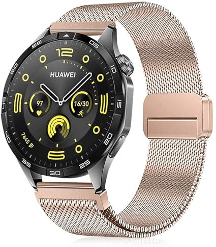 Hinnwer 22mm Cinturino in Metallo per Huawei Watch 5 46mm/Huawei Watch GT5 Pro/GT5/4/GT4/GT3/GT2 46mm/4 Pro 48mm Acciaio Inossidabile Magnetico Cinturini Rose Gold