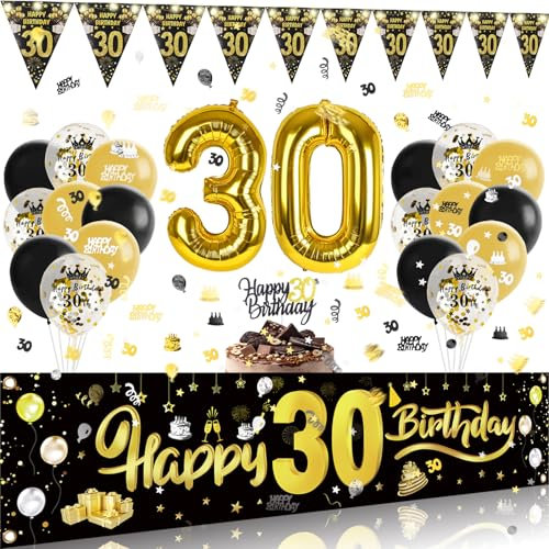 30 Geburtstag Männer Frauen Deko mit Lichterkette,Streudeko Luftballon 30 Geburtstag Deko Set,Geburtstagsdeko 30 Kuchen,Deko 30 Geburtstag Frau Mann,Konfetti Luftballons Girlande 30. Geburtstag Deko
