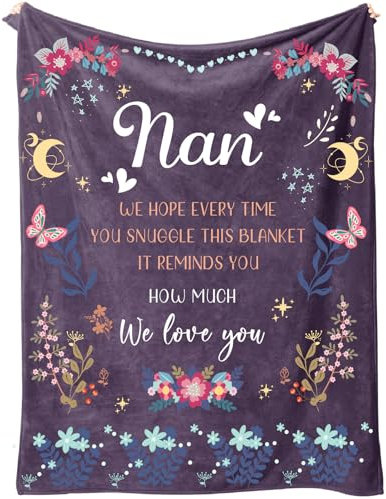 SECOGM Nan Gifts from Grandchildren, Nan Birthday Gifts, Nan Gift Blanket with Beautiful Flowers Print, Gifts for Nan Grandma on Mothers Day Christmas, Soft Throw Blankets 50 x 60 (Purple)