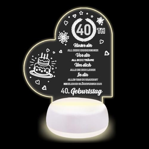 Geburtstagsgeschenke für 40. Geburtstag Frauen Männer Acryl Nachtlicht Deko Geschenke LED Lampe Nachtlicht Geschenke für Vater Mutter Freunde Ehemann Ehefrau Muttertagsgeschenke Weihnachtsgeschenke