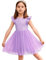 Arshiner Vestito Bambina Bambina con Maniche Volanti Abito Estivo Girocollo Abito in Tulle Abito a Tutu da Principessa a Trapezio Ritorno a Scuola Festa Abiti per Bambini Viola 7-8 Anni